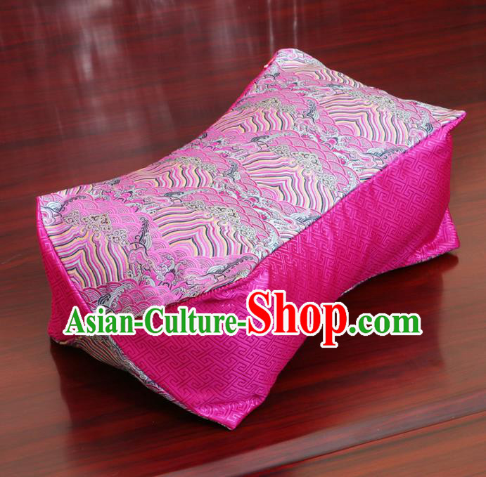 Chinese Traditional Wave Pattern Rosy Brocade Pillow Slip Pillow Cover Classical Household Ornament
