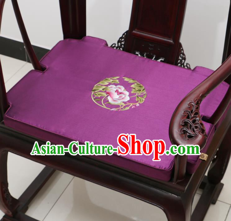 Chinese Classical Household Ornament Armchair Cushion Cover Traditional Embroidered Peony Purple Brocade Mat Cover