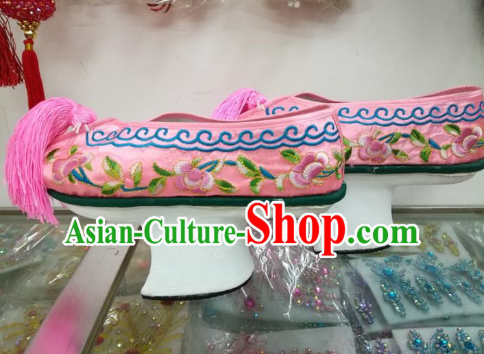Chinese Traditional Beijing Opera Shoes Qing Dynasty Princess Pink Shoes for Adults