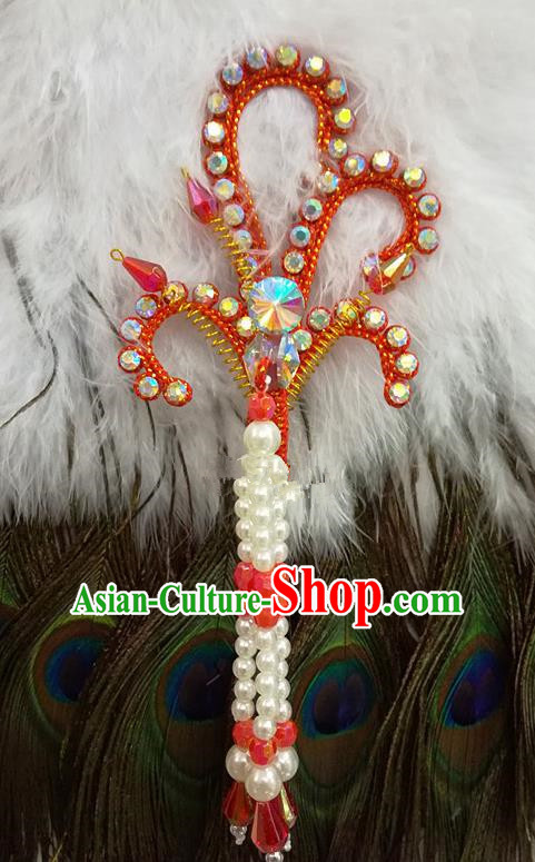 Chinese Traditional Beijing Opera Hair Accessories Peking Opera Beads Tassel Red Phoenix Hairpins for Adults