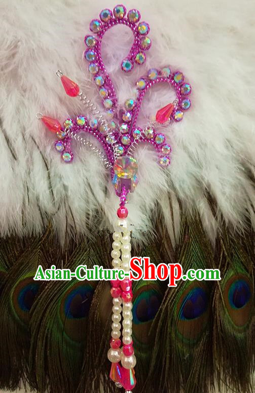 Chinese Traditional Beijing Opera Hair Accessories Peking Opera Beads Tassel Purple Phoenix Hairpins for Adults