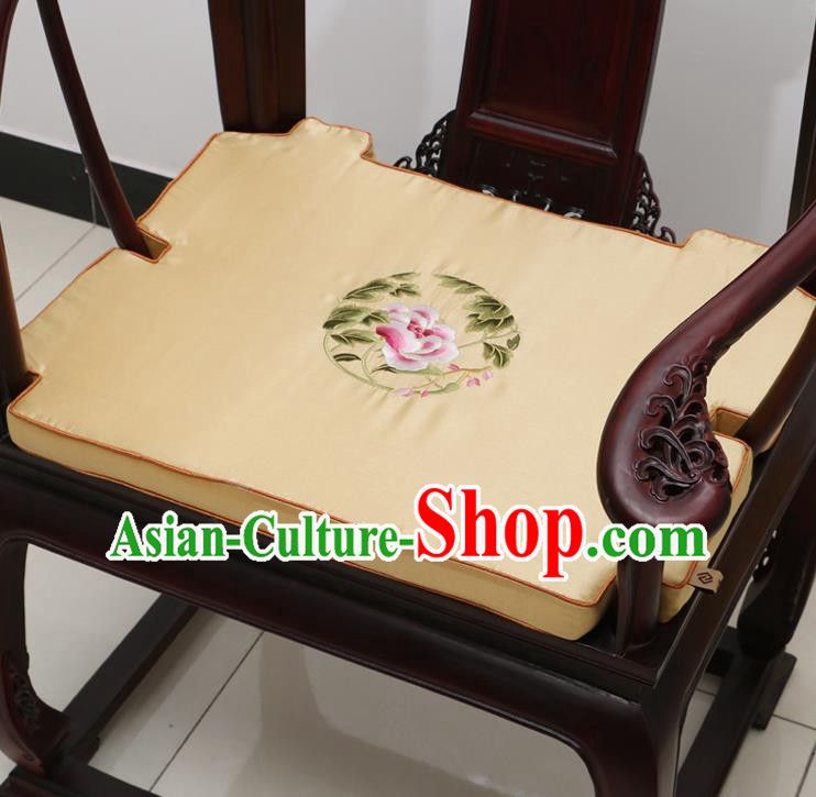 Chinese Classical Household Ornament Armchair Cushion Cover Traditional Embroidered Peony Beige Brocade Mat Cover
