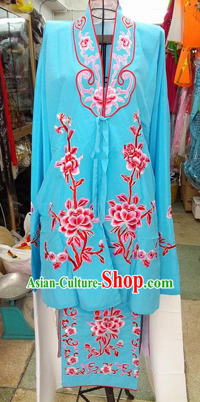 Chinese Traditional Beijing Opera Tsingyi Costume Peking Opera Actress Blue Dress for Adults