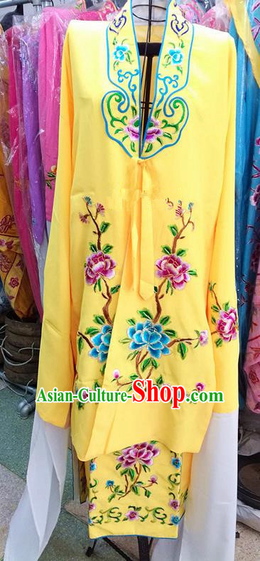 Chinese Traditional Beijing Opera Tsingyi Costume Peking Opera Actress Embroidered Peony Yellow Dress for Adults