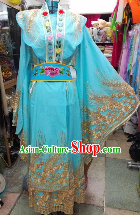 Chinese Traditional Beijing Opera Actress Blue Dress Peking Opera Empress Costume for Adults