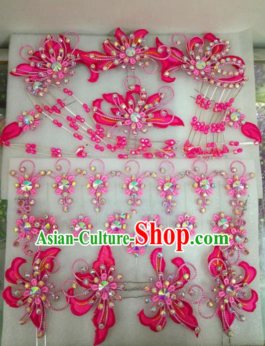 Chinese Traditional Beijing Opera Hair Accessories Peking Opera Princess Head Ornaments Pink Hairpins for Adults