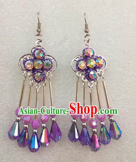 Chinese Traditional Beijing Opera Earrings Peking Opera Actress Purple Eardrop for Adults