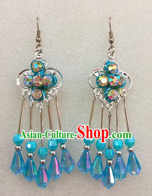 Chinese Traditional Beijing Opera Earrings Peking Opera Actress Blue Eardrop for Adults