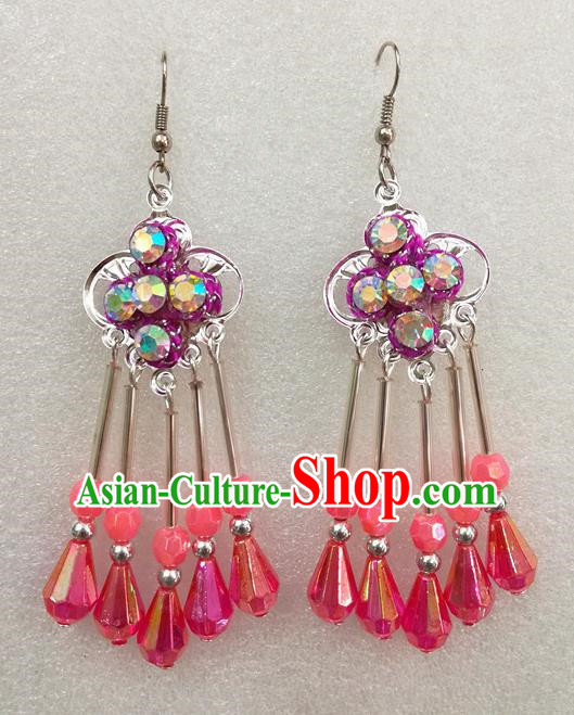 Chinese Traditional Beijing Opera Earrings Peking Opera Actress Rosy Eardrop for Adults