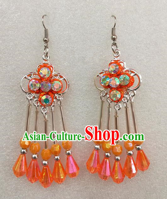 Chinese Traditional Beijing Opera Earrings Peking Opera Actress Orange Eardrop for Adults