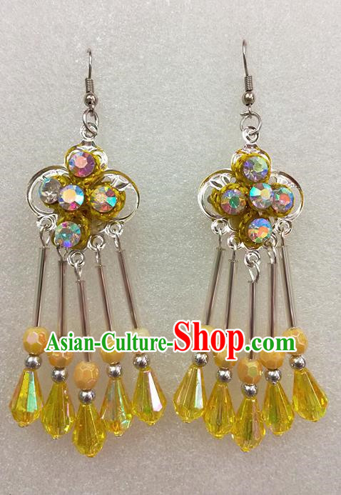 Chinese Traditional Beijing Opera Earrings Peking Opera Actress Yellow Eardrop for Adults