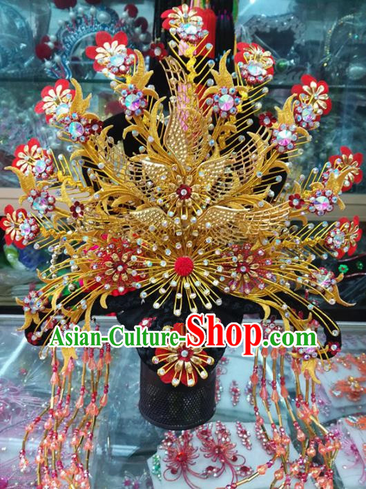 Chinese Traditional Beijing Opera Actress Golden Phoenix Coronet Head Ornaments Hair Accessories for Adults