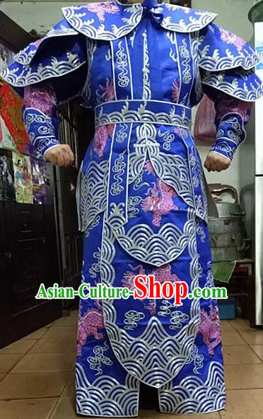 Chinese Traditional Beijing Opera Takefu Costume Peking Opera Martial General Blue Clothing for Adults