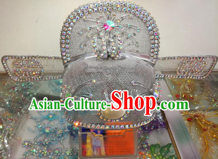 Chinese Traditional Beijing Opera Headwear Peking Opera Official Argent Hat for Adults