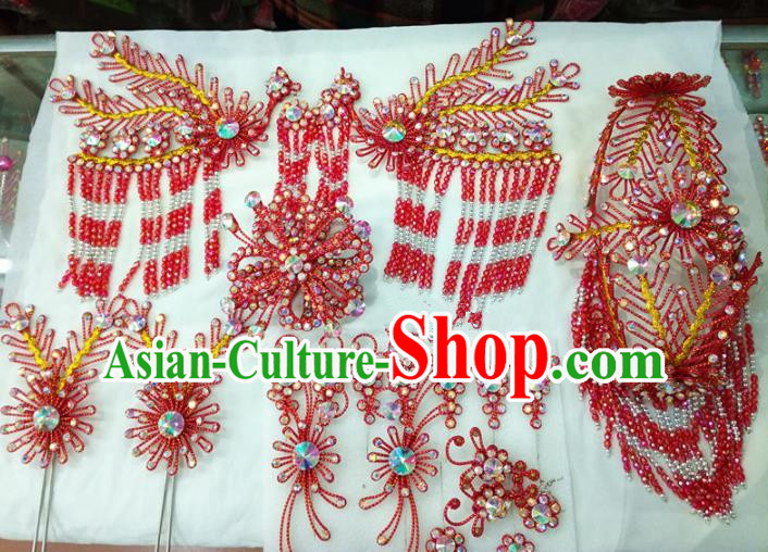 Chinese Traditional Beijing Opera Red Phoenix Head Ornaments Hairpins Hair Accessories for Adults