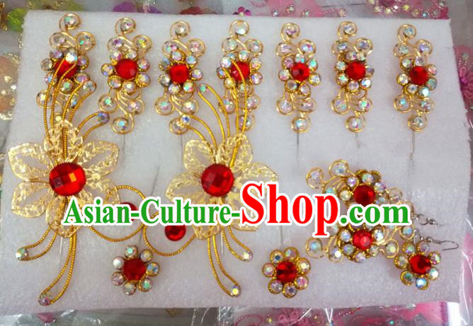 Chinese Traditional Beijing Opera Actress Crystal Golden Hairpins Hair Accessories for Adults