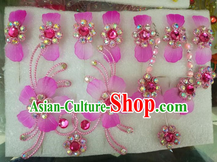 Chinese Traditional Beijing Opera Hair Accessories Peking Opera Princess Purple Flowers Hairpins Complete Set for Adults