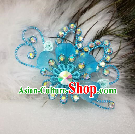 Chinese Traditional Beijing Opera Actress Hair Accessories Peking Opera Princess Blue Flowers Hairpins for Adults