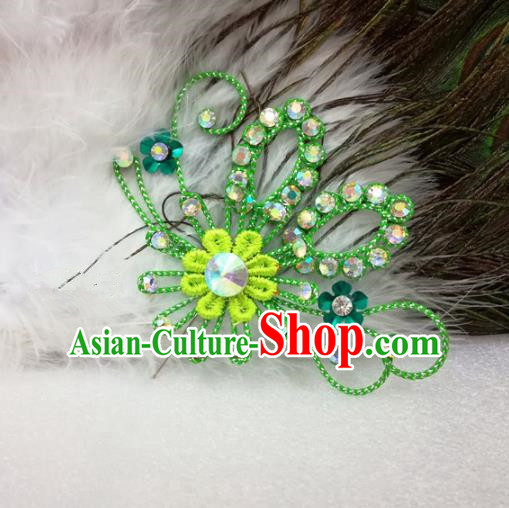 Chinese Traditional Beijing Opera Actress Hair Accessories Peking Opera Princess Green Flowers Hairpins for Adults