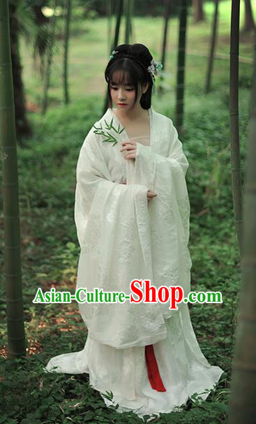 Chinese Ancient Peri White Hanfu Dress Tang Dynasty Imperial Concubine Historical Costume Complete Set for Women