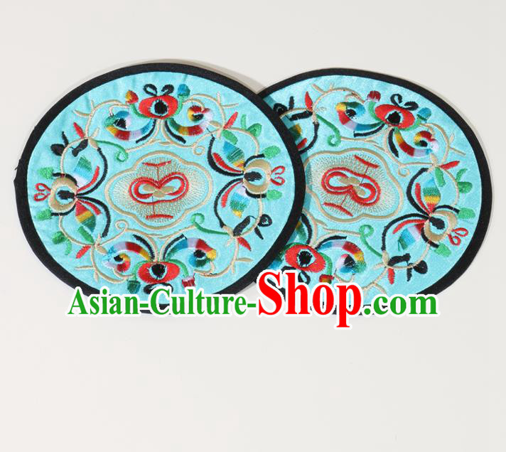 Chinese Traditional Household Accessories Classical Embroidered Light Blue Brocade Teacup Mat