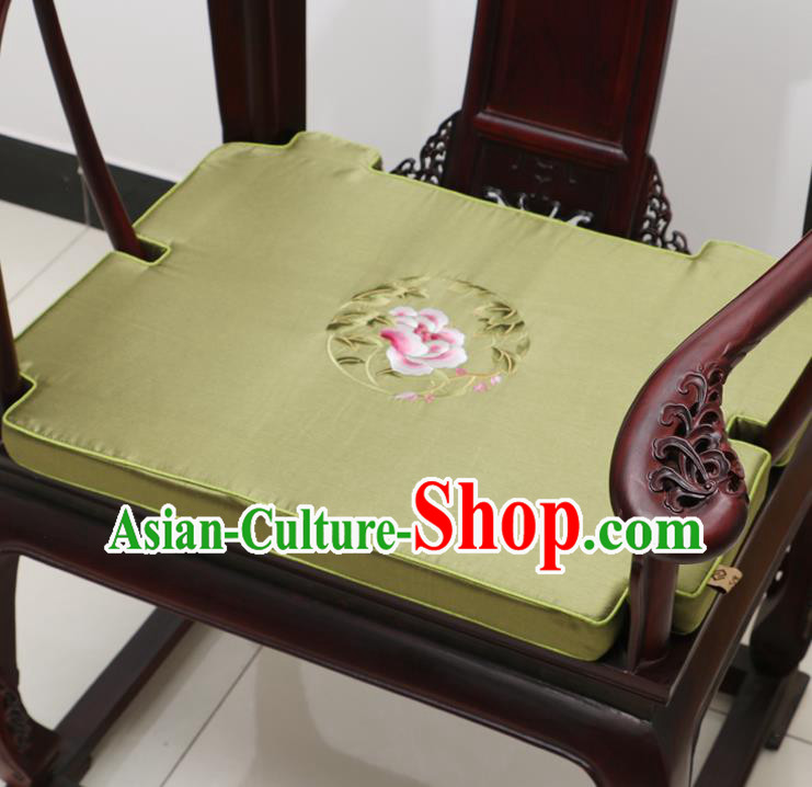 Chinese Classical Household Ornament Armchair Cushion Cover Traditional Embroidered Peony Olive Green Brocade Mat Cover