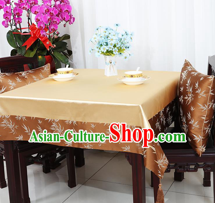 Chinese Traditional Bamboo Pattern Brown Brocade Table Cloth Classical Satin Household Ornament Desk Cover