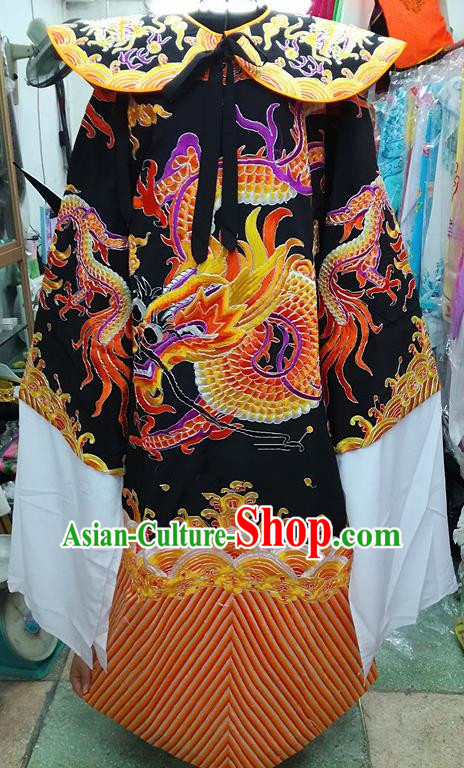 Chinese Traditional Beijing Opera Minister Costume Peking Opera Old Men Black Embroidered Robe for Adults