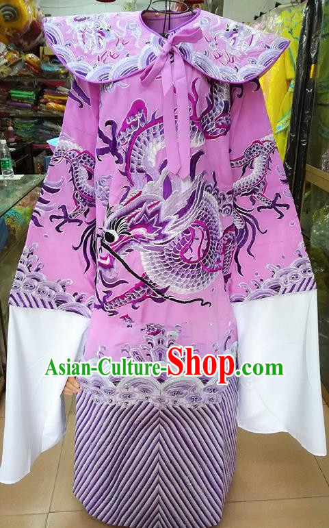 Chinese Traditional Beijing Opera Minister Costume Peking Opera Old Men Lilac Embroidered Robe for Adults