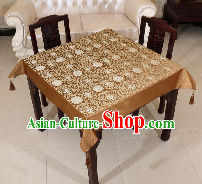 Chinese Traditional Lotus Pattern Bronze Brocade Desk Cloth Classical Satin Household Ornament Table Cover