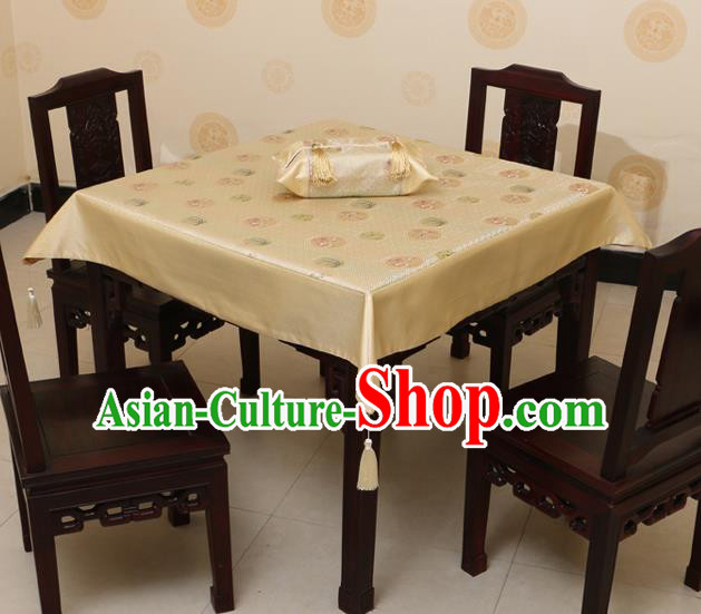 Chinese Traditional Orchid Bamboo Chrysanthemum Pattern Golden Brocade Desk Cloth Classical Satin Household Ornament Table Cover