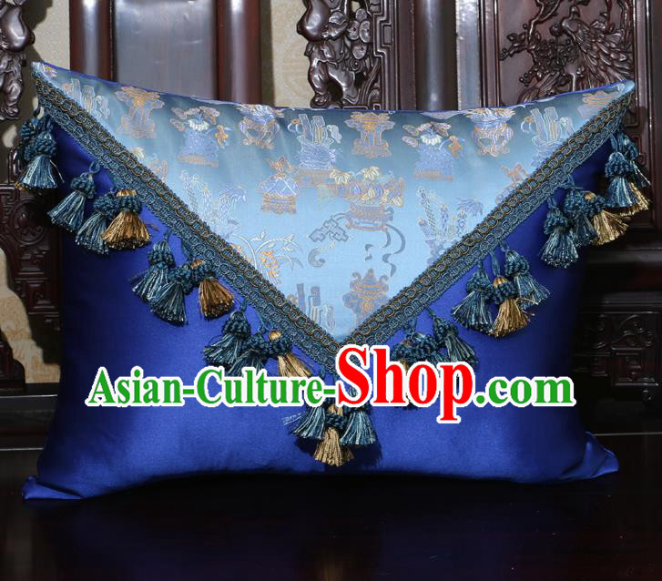 Chinese Traditional Pattern Royalblue Brocade Back Cushion Cover Classical Household Ornament