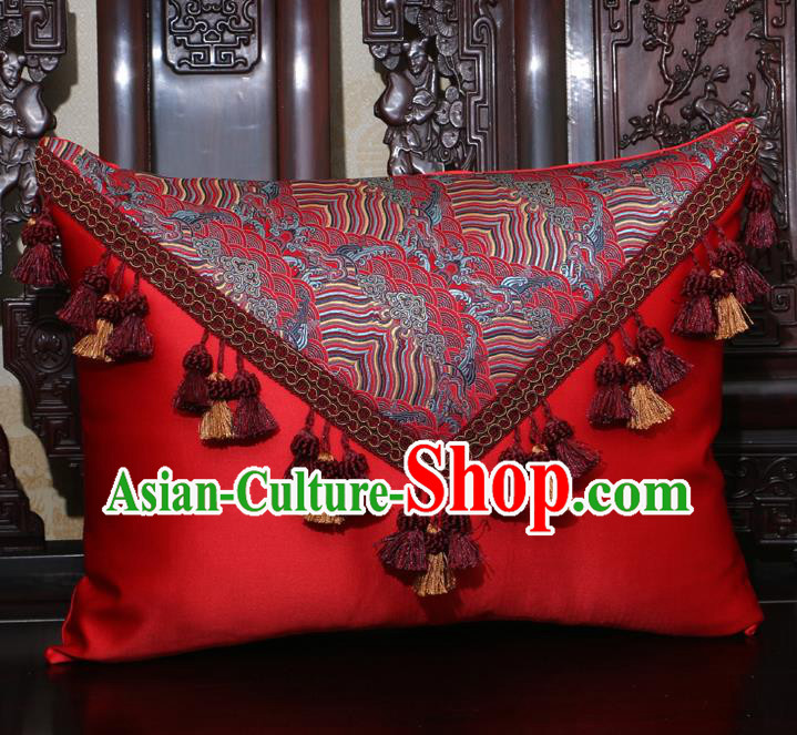 Chinese Traditional Pattern Red Brocade Back Cushion Cover Classical Household Ornament