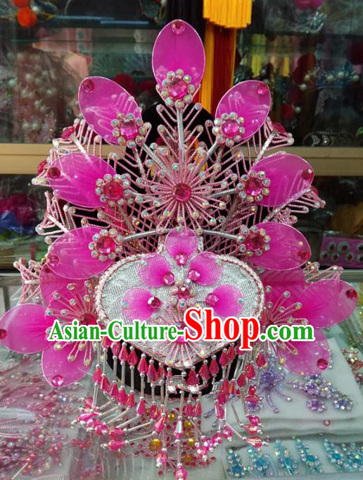 Chinese Traditional Beijing Opera Imperial Consort Pink Phoenix Coronet Head Ornaments Hair Accessories for Adults