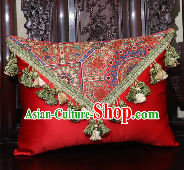 Chinese Traditional Pattern Red Brocade Back Cushion Cover Classical Household Ornament