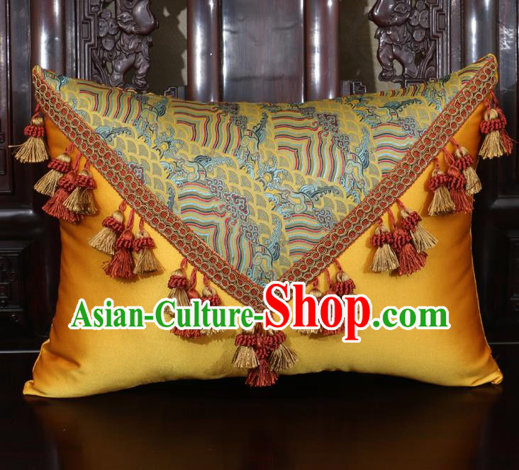 Chinese Traditional Wave Pattern Golden Brocade Back Cushion Cover Classical Household Ornament