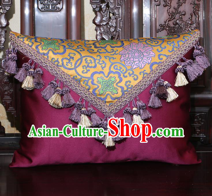 Chinese Traditional Lotus Pattern Purple Brocade Back Cushion Cover Classical Household Ornament