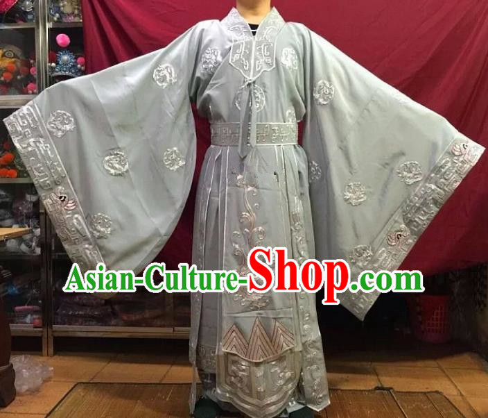 Chinese Traditional Beijing Opera Emperor Costume Peking Opera King Grey Embroidered Robe for Adults