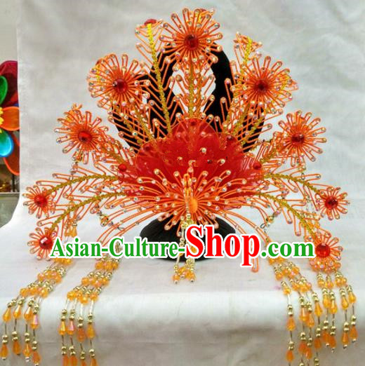 Chinese Traditional Beijing Opera Red Phoenix Coronet Princess Hair Accessories for Adults