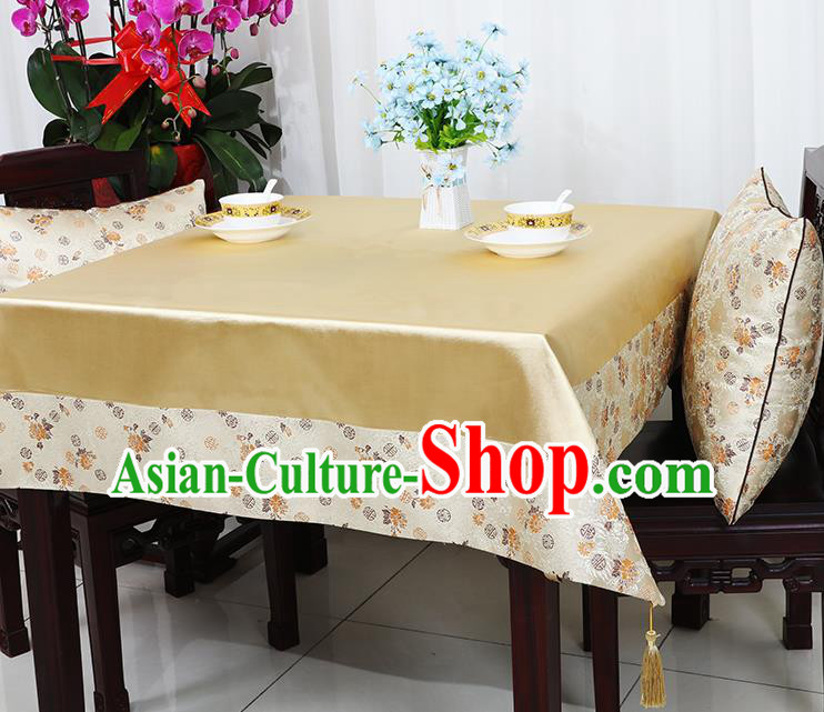 Chinese Traditional Chrysanthemum Pattern Light Golden Brocade Table Cloth Classical Satin Household Ornament Desk Cover