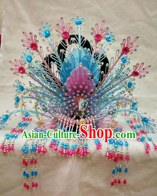 Chinese Traditional Beijing Opera Blue Phoenix Coronet Princess Hair Accessories for Adults