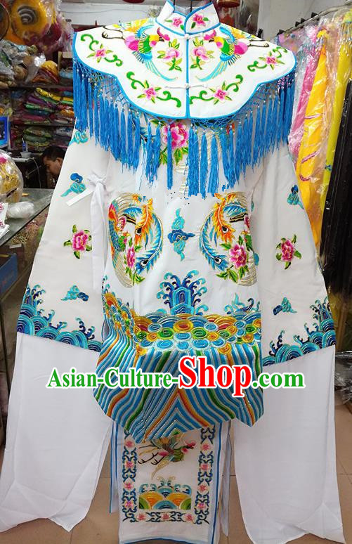 Chinese Traditional Beijing Opera Empress White Embroidered Dress Peking Opera Actress Costume for Adults