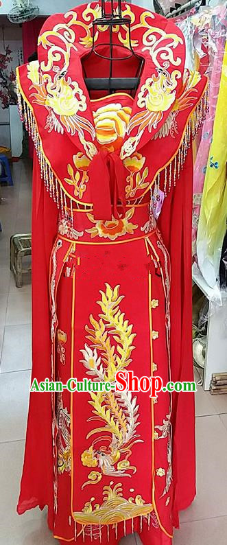 Chinese Traditional Beijing Opera Queen Red Embroidered Dress Peking Opera Actress Costume for Adults