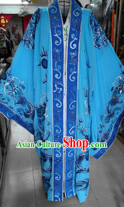 Chinese Traditional Beijing Opera Niche Costume Peking Opera Nobility Childe Blue Embroidered Robe for Adults