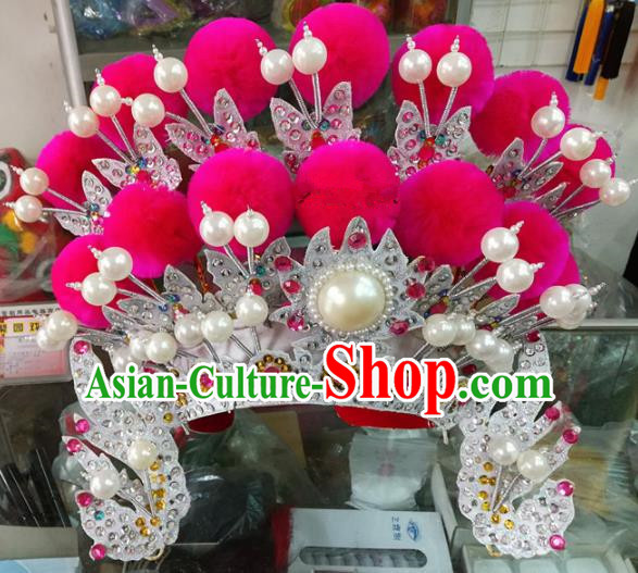 Chinese Traditional Beijing Opera Magic Warriors Rosy Venonat Phoenix Coronet Head Ornaments Hat Hair Accessories for Adults