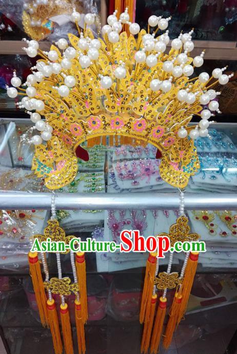 Chinese Traditional Beijing Opera Wedding Golden Phoenix Coronet Queen Hair Accessories for Adults