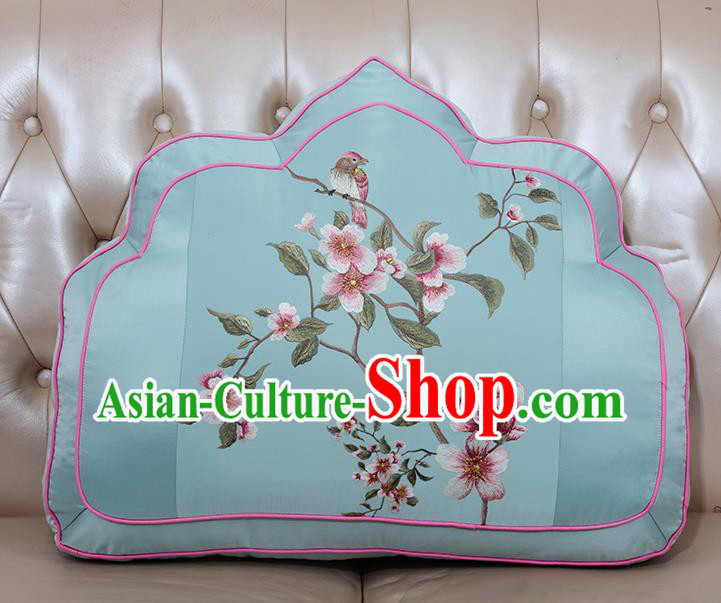 Chinese Traditional Embroidered Pattern Blue Brocade Back Cushion Cover Classical Household Ornament