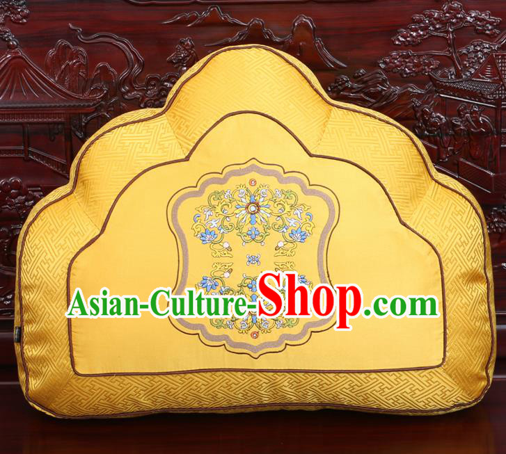 Chinese Traditional Embroidered Pattern Golden Brocade Back Cushion Cover Classical Household Ornament