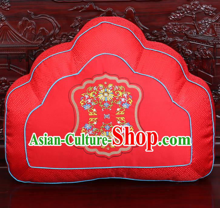 Chinese Traditional Embroidered Pattern Red Brocade Back Cushion Cover Classical Household Ornament
