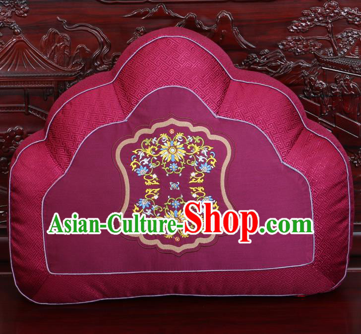 Chinese Traditional Embroidered Pattern Wine Red Brocade Back Cushion Cover Classical Household Ornament